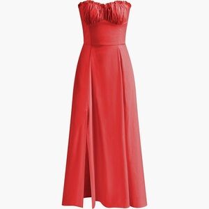Revolve & Anthropologie Lovers  Commense‎ Red Strapless Trim Slit Midi Dress